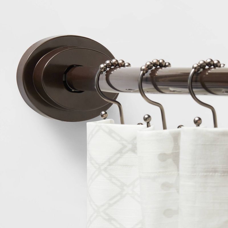 slide 3 of 4, 72" Dual Mount Curved Steel Shower Curtain Rod with Tiered End Cap Bronze - Threshold™, 1 ct