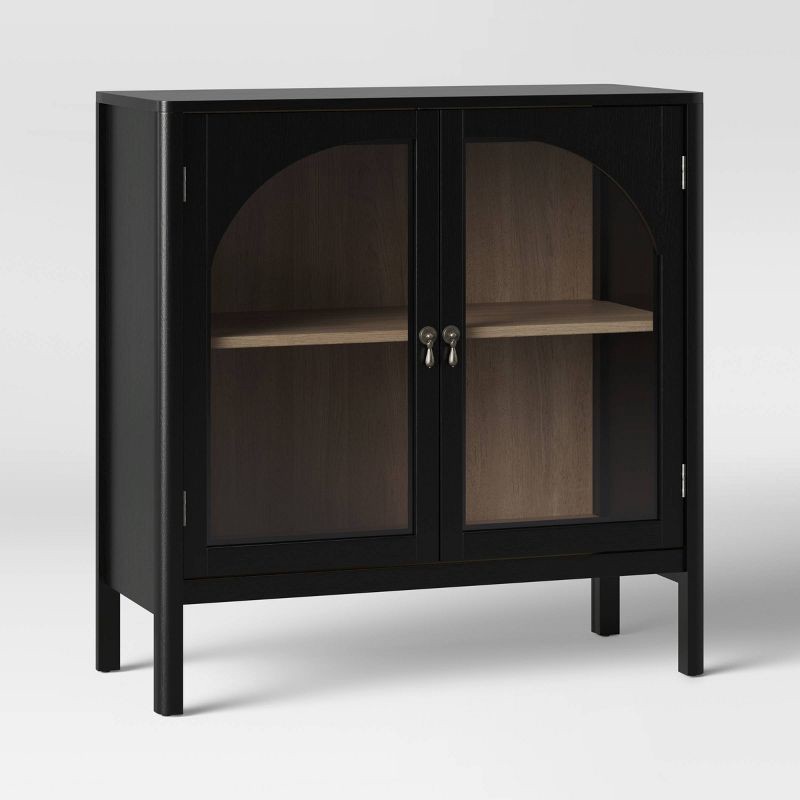 slide 3 of 4, New Bedford 2 Door Accent Cabinet Black - Threshold™: Elegant Storage, Pewter-Finish Hardware, Wood Veneer, 1 ct