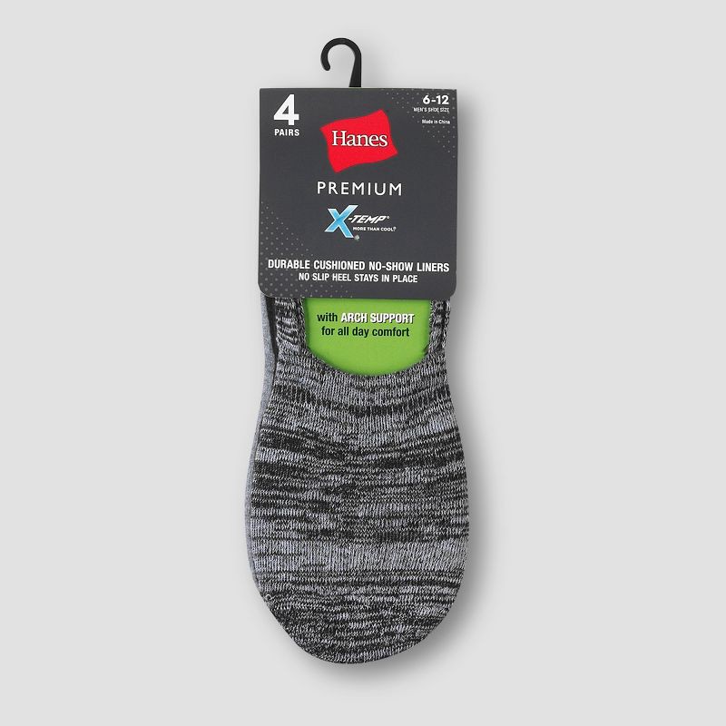 slide 3 of 4, Hanes Premium Men's 4pk Liner Socks - Gray/Black 6-12, 4 ct