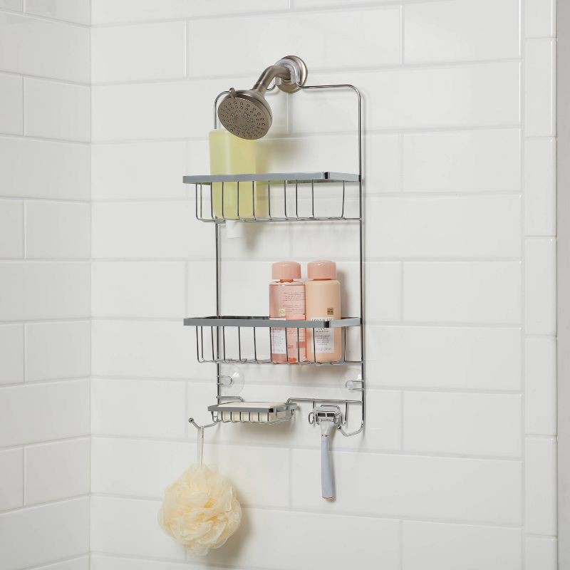 slide 2 of 3, Bathroom Shower Caddy Chrome - Threshold™: Rust-Resistant Steel, Hanging Organizer with Shelf Storage, 24" Height, 1 ct