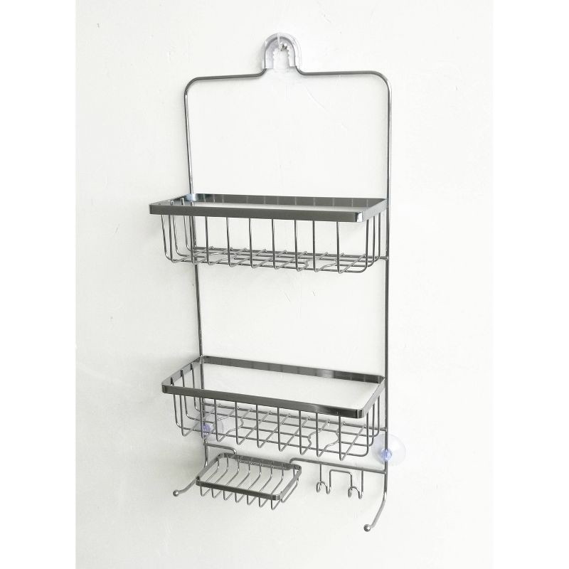 slide 1 of 3, Bathroom Shower Caddy Chrome - Threshold™: Rust-Resistant Steel, Hanging Organizer with Shelf Storage, 24" Height, 1 ct