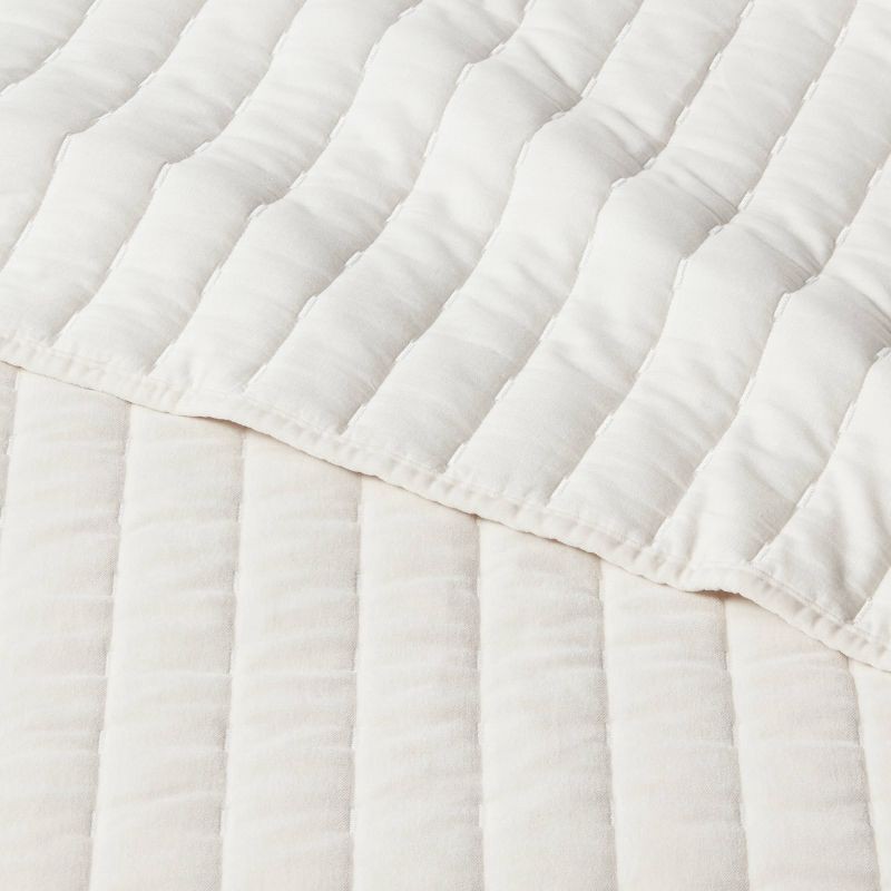 slide 4 of 4, Full/Queen Channel Stitch Velvet Quilt Cream - Threshold™, 1 ct