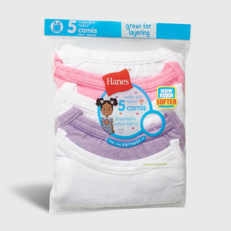 slide 3 of 5, Hanes Toddler Girls' 5pk Camisole - White/Pink/Purple 4T, 5 ct