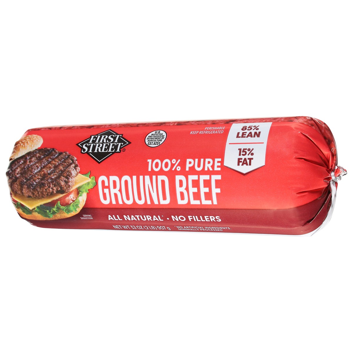 slide 2 of 4, First Street 85/15 Ground Beef Chub, 2 lb