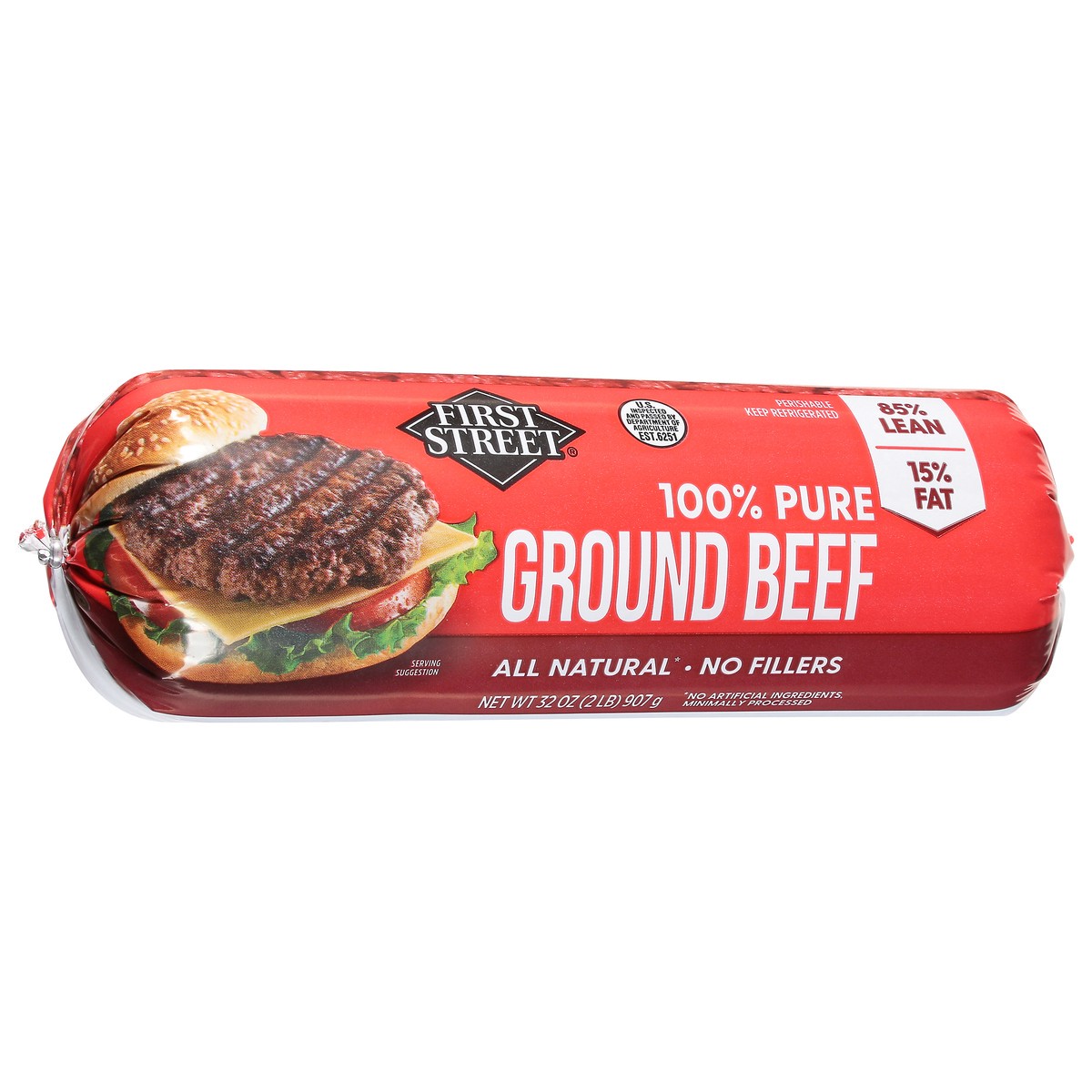 slide 4 of 4, First Street 85/15 Ground Beef Chub, 2 lb