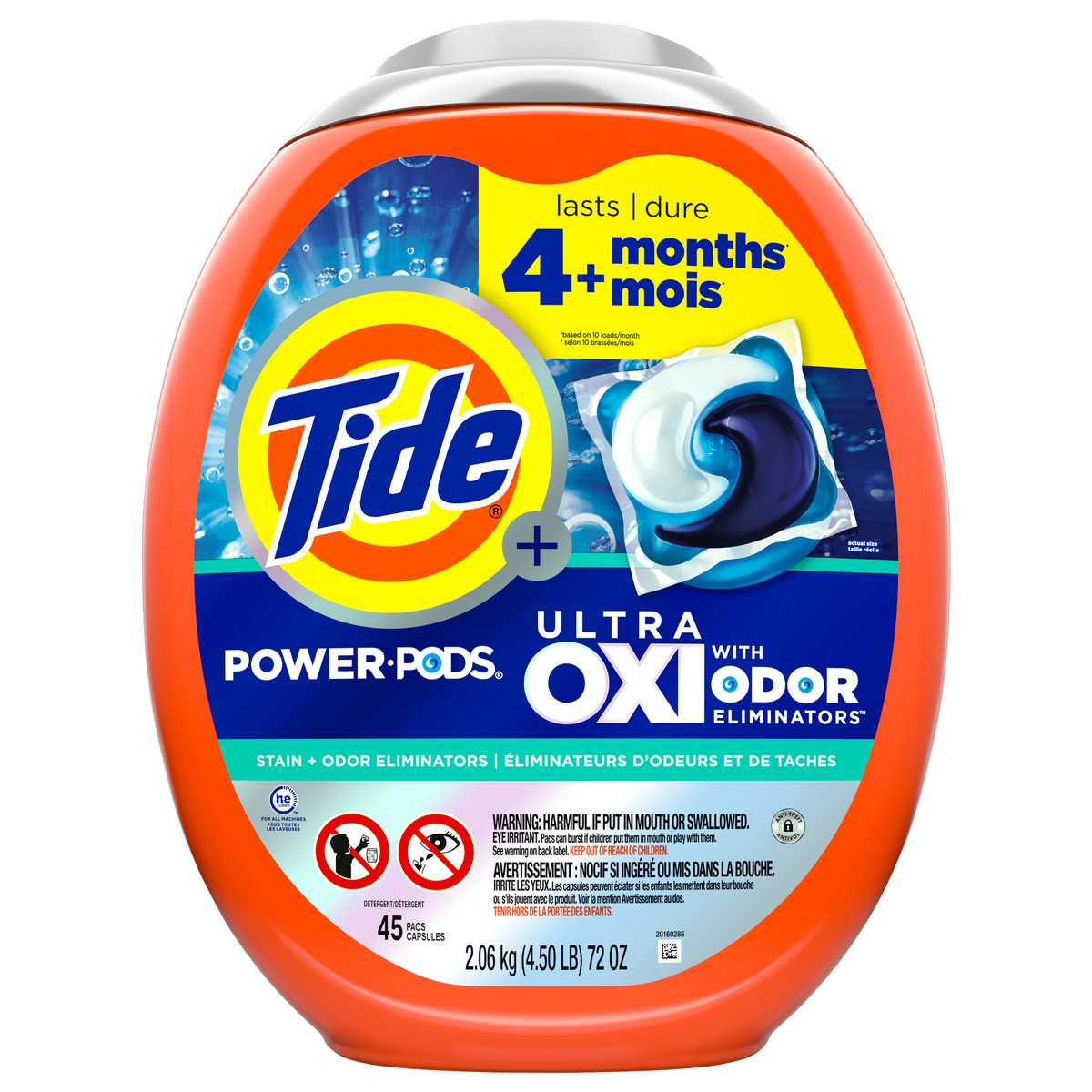 slide 8 of 8, Tide Odor Defense + Oxi Laundry Detergent Pacs, Original Scent, 45 Count, Advanced Odor + Stain Fighter, 45 ct
