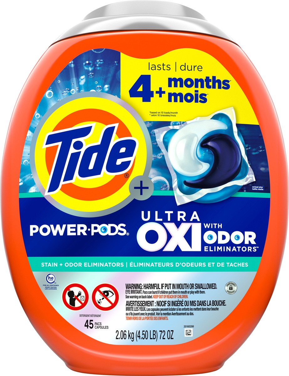 slide 4 of 8, Tide Odor Defense + Oxi Laundry Detergent Pacs, Original Scent, 45 Count, Advanced Odor + Stain Fighter, 45 ct