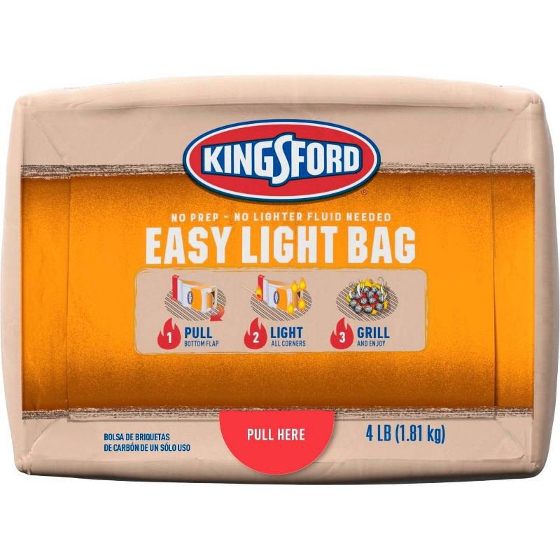 slide 5 of 5, Kingsford 4lb Easy Light Bag: Patio-Ready Solid Fuels, 13.0" Height, 6.5" Width Briquettes, 4 lb