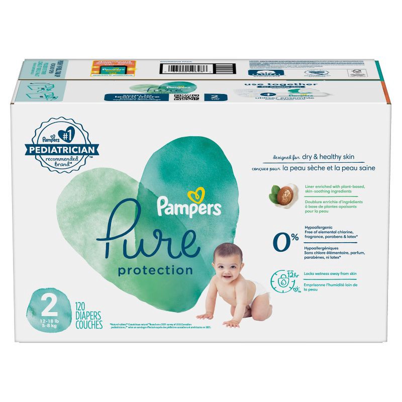 slide 9 of 11, Pampers Pure Protection Diapers Enormous Pack - Size 2 - 120ct, 120 ct