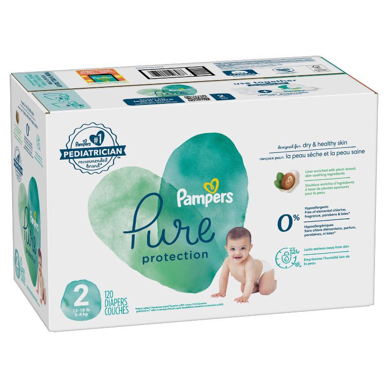 slide 10 of 11, Pampers Pure Protection Diapers Enormous Pack - Size 2 - 120ct, 120 ct
