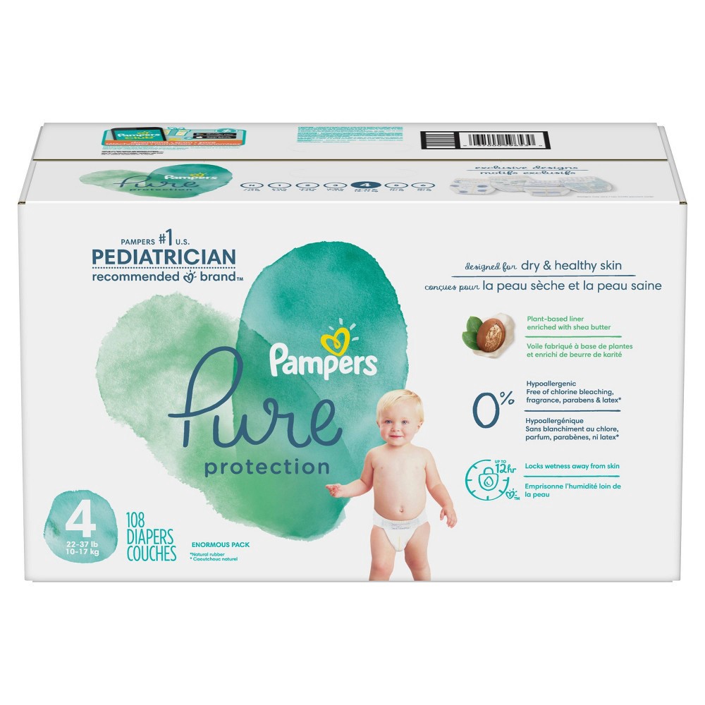 slide 4 of 13, Pampers Pure Protection Diapers Enormous Pack - Size 4 - 108ct, 108 ct