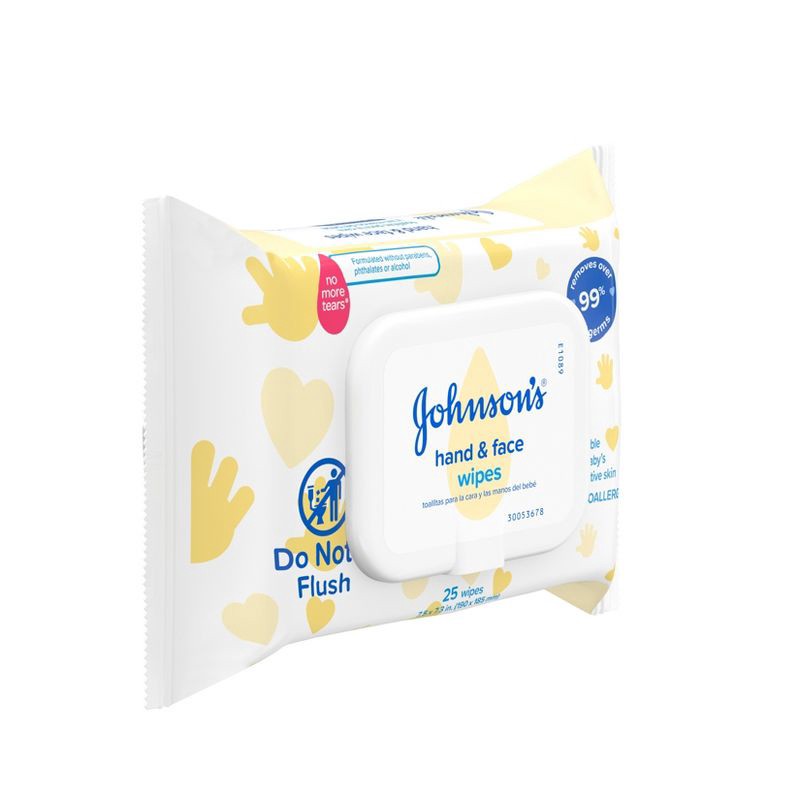 slide 3 of 6, Johnson's Baby Disposable Hand & Face Cleansing Wipes, Pre-Moistened Wipes, Gentle for Delicate Skin - 25ct, 25 ct