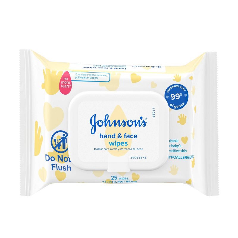 slide 1 of 6, Johnson's Baby Disposable Hand & Face Cleansing Wipes, Pre-Moistened Wipes, Gentle for Delicate Skin - 25ct, 25 ct