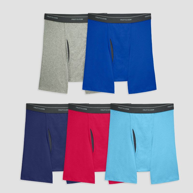 slide 1 of 1, Fruit of the Loom Men's Coolzone 5pk Boxer Briefs - Gray/Blue/Red L, 5 ct
