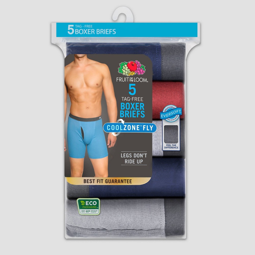 slide 2 of 9, Fruit of the Loom Men's 5pk Coolzone Covered Waistband Boxer Briefs - Colors May Vary XL, 5 ct