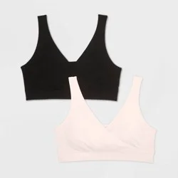 Women's Nursing 2pk Pullover Seamless Sleep Bra - Auden™ Black/Soft Petal Pink XL: Maternity Wireless Knit