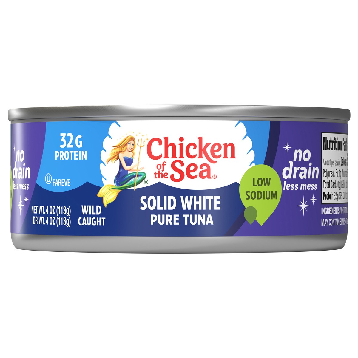 slide 3 of 10, Chicken of The Sea Wild Caught Solid White Pure Low Sodium No Drain Tuna, 4 oz