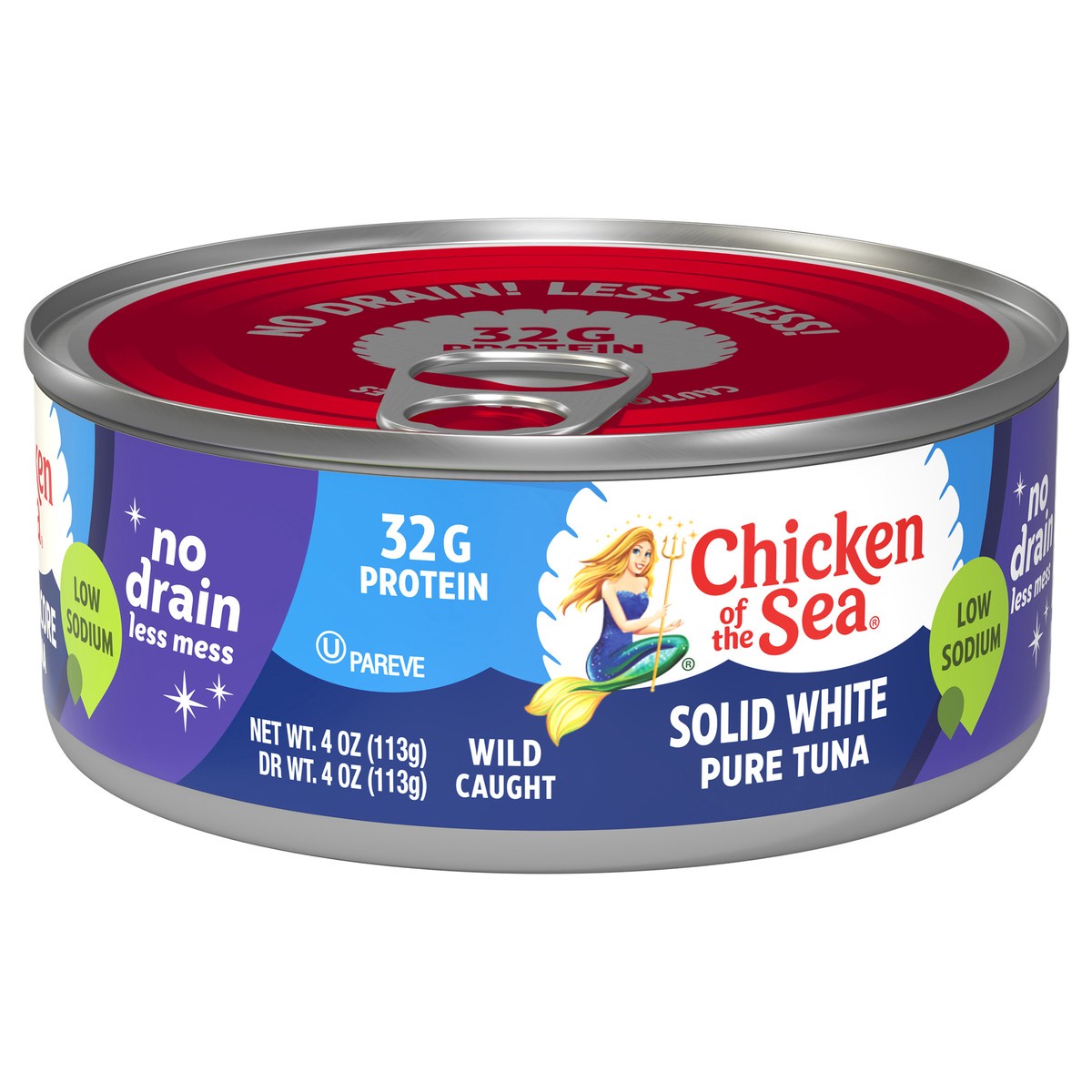 slide 7 of 10, Chicken of The Sea Wild Caught Solid White Pure Low Sodium No Drain Tuna, 4 oz