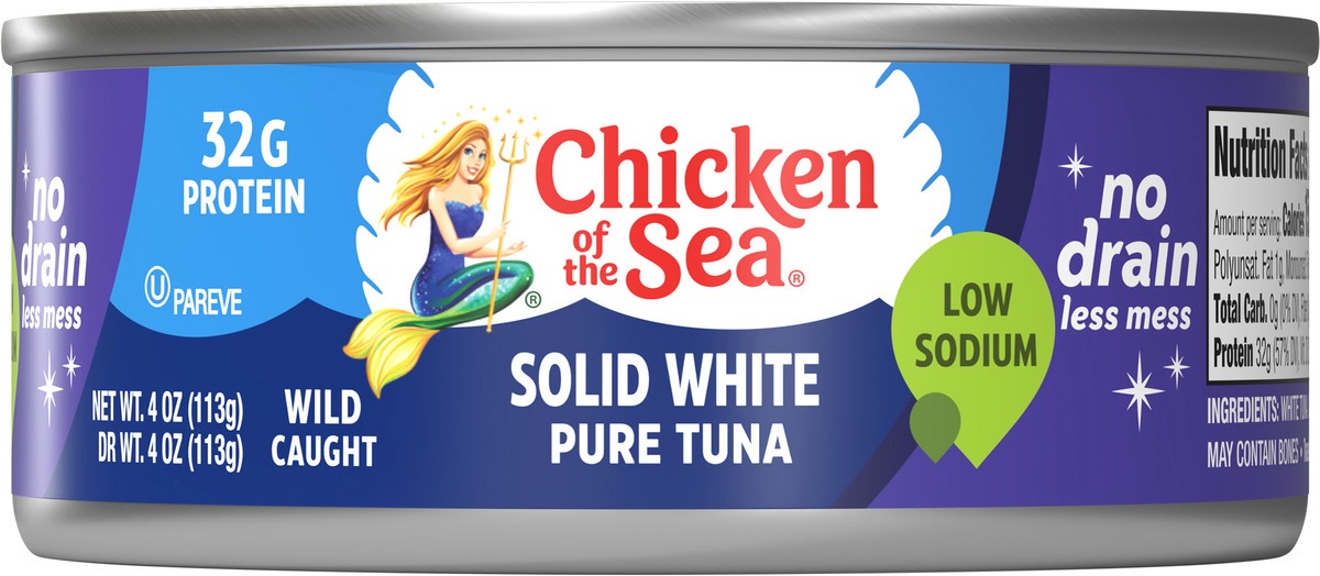 slide 2 of 10, Chicken of The Sea Wild Caught Solid White Pure Low Sodium No Drain Tuna, 4 oz