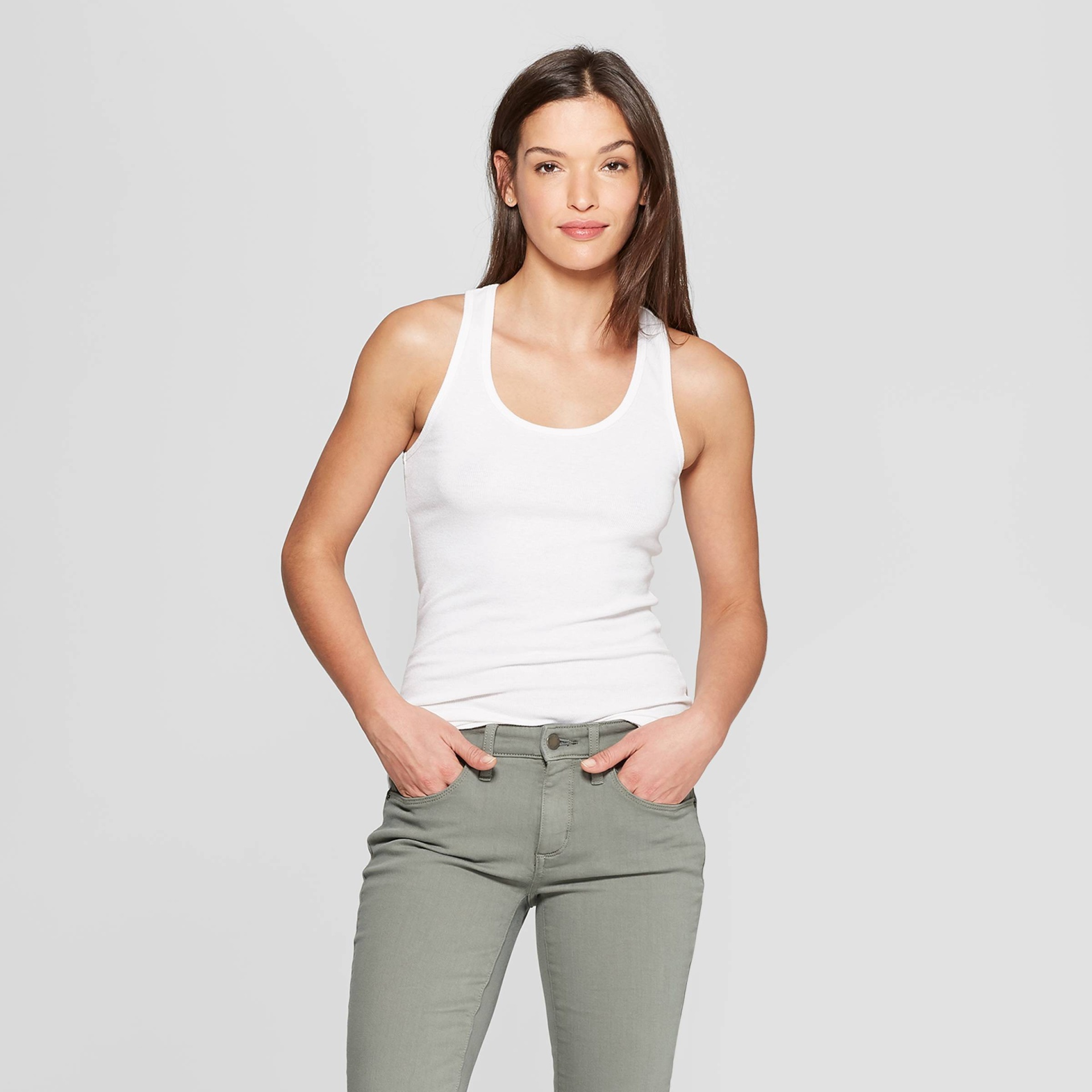 slide 1 of 3, Women's Slim Fit Rib Racerback Tank Top - Universal Thread White XS, 1 ct