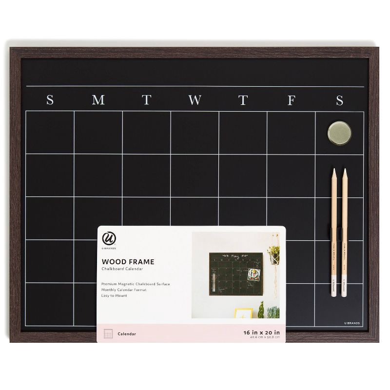 slide 1 of 4, U Brands 16X20 Flat Front Wood Frame Chalkboard Calendar - Walnut, 1 ct