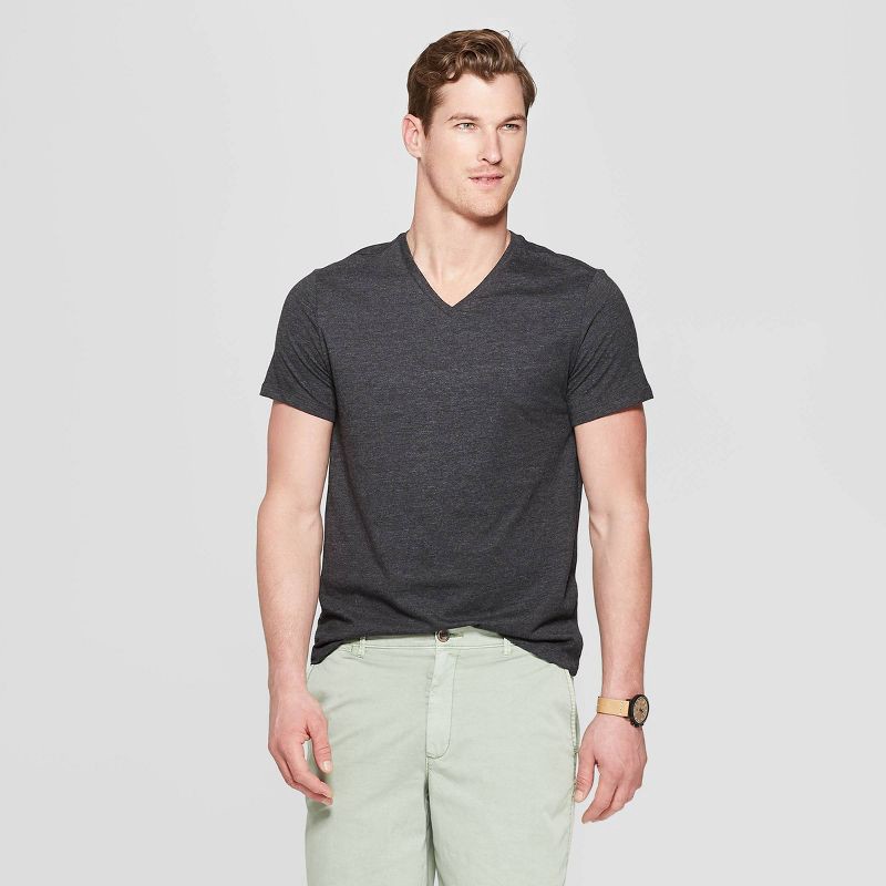 slide 1 of 3, Men's Every Wear Short Sleeve V-Neck T-Shirt - Goodfellow & Co™ Railroad Gray S: Midweight, 1 ct