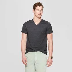 Men's Every Wear Short Sleeve V-Neck T-Shirt - Goodfellow & Co™ Railroad Gray L: Cotton Blend, Midweight, Standard Fit, Pullover