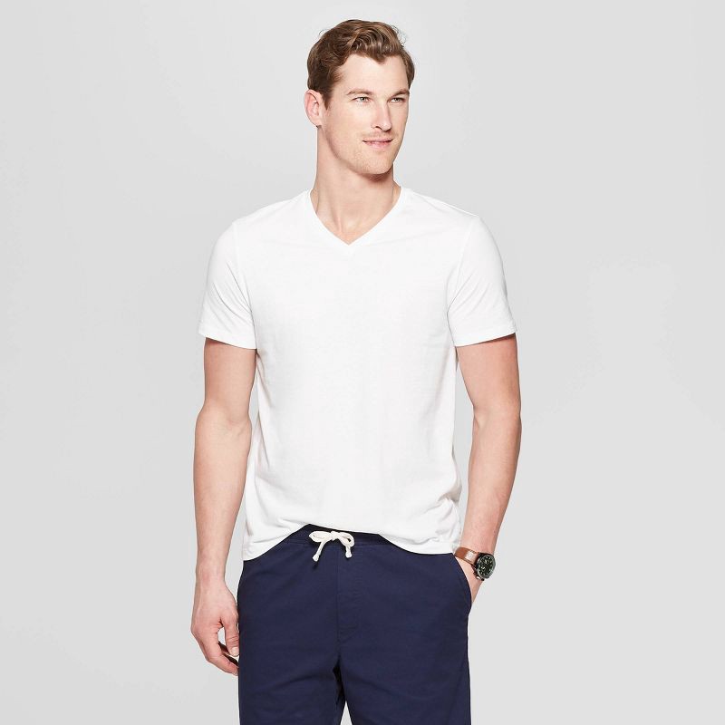 slide 1 of 3, Men's Every Wear Short Sleeve V Neck T-Shirt - Goodfellow & Co™ White XL: Midweight, Pullover, 1 ct