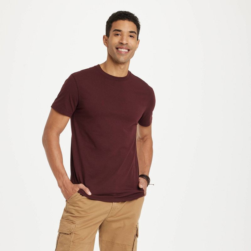 slide 1 of 3, Men's Every Wear Short Sleeve T-Shirt - Goodfellow & Co™ Pomegranate Mystery S: Crew Neck, 1 ct