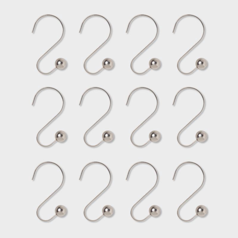 slide 3 of 3, S Shaped Shower Curtain Hooks with Ball End Cap Iron Nickel - Threshold™, 1 ct