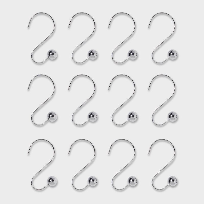 slide 3 of 3, S Shaped Shower Curtain Hooks with Ball End Cap Iron Chrome - Threshold™: Durable Rod Attachments, 12-Pack Set, 1 ct