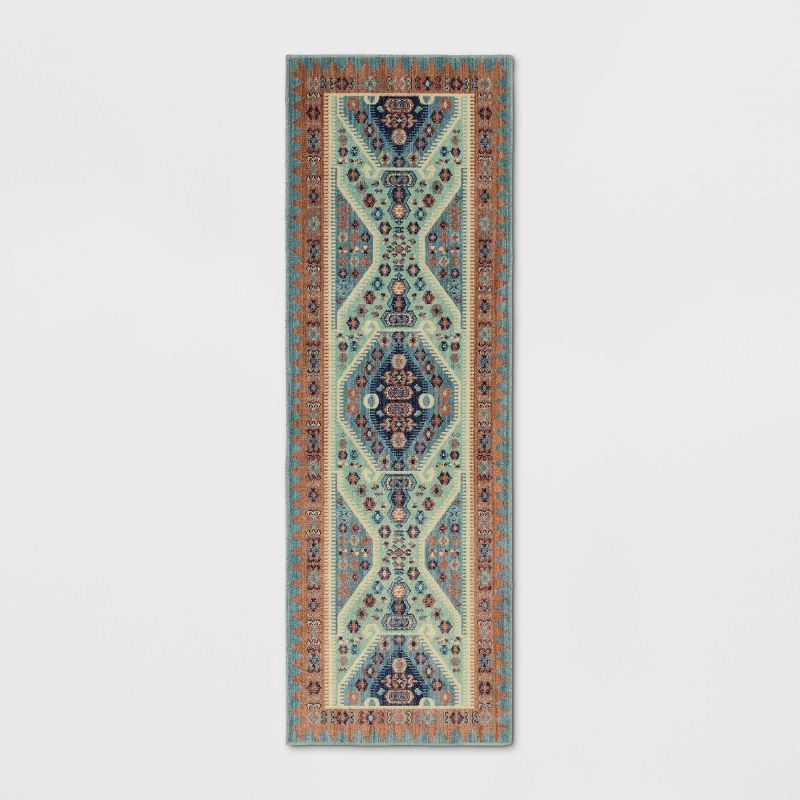 slide 1 of 3, 2'4"x7' Buttercup Diamond Vintage Persian Style Woven Runner Rug Blue - Threshold™, 1 ct