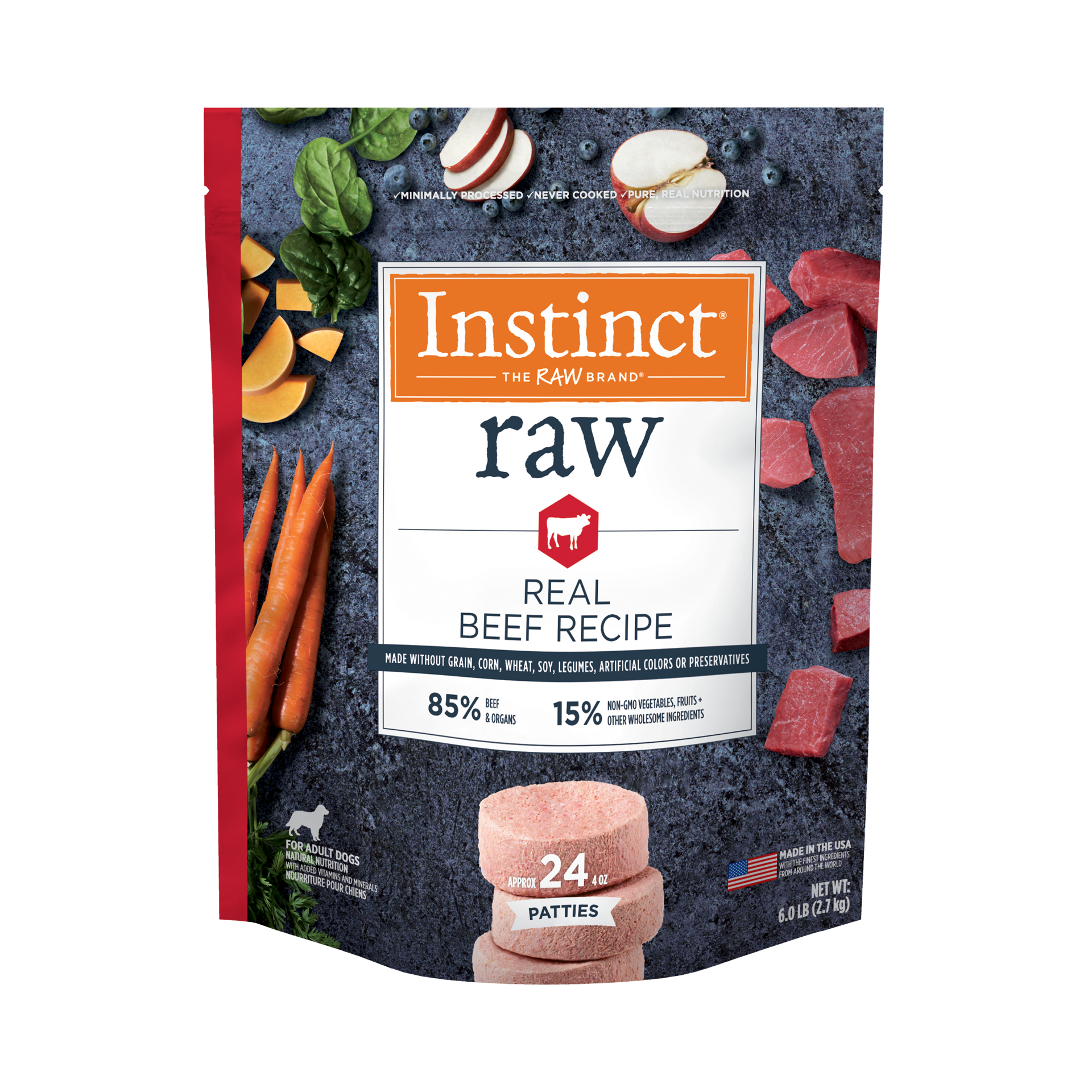 slide 1 of 2, Instinct Raw Frozen Beef Patties Dog Food, 6 lb. Bag, 6 lb