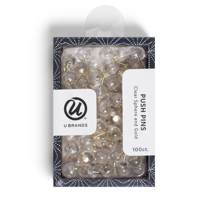 slide 1 of 6, U Brands 100ct Push Pins - Clear, 100 ct