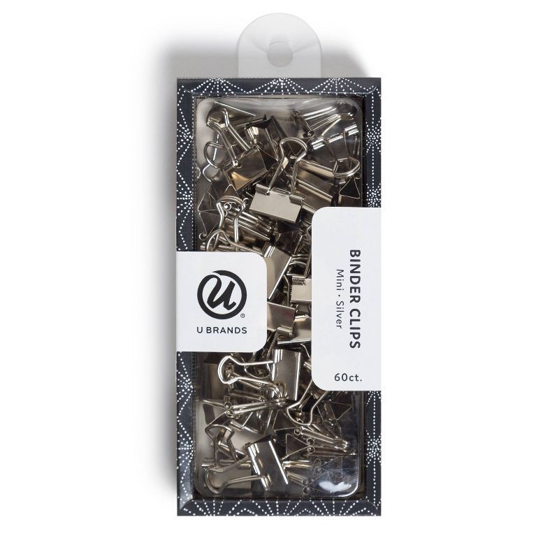 slide 1 of 5, U Brands 60ct Mini Binder Clips Silver: Small Office Clips, Steel Fasteners, Stationery Supplies, 60 ct