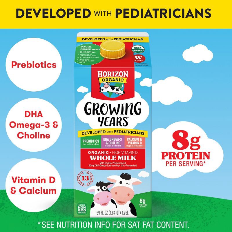 slide 5 of 16, Horizon Organic Growing Years Whole Milk with DHA Omega-3 - 59 fl oz, 3 x 59 fl oz