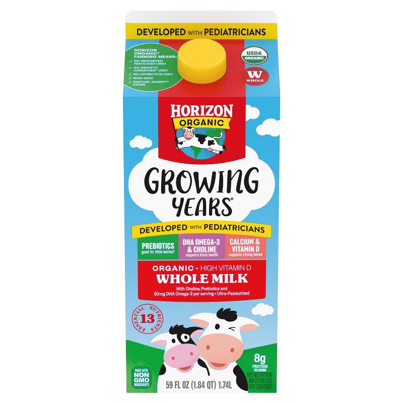 slide 1 of 16, Horizon Organic Growing Years Whole Milk with DHA Omega-3 - 59 fl oz, 3 x 59 fl oz