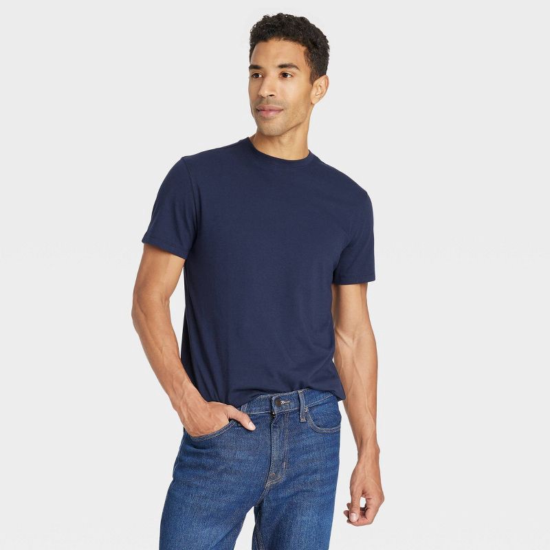 slide 1 of 3, Men's Every Wear Short Sleeve T-Shirt - Goodfellow & Co™ Xavier Navy L: Crew Neck, 1 ct