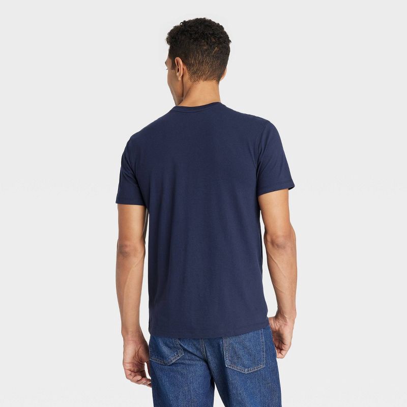 slide 2 of 3, Men's Every Wear Short Sleeve T-Shirt - Goodfellow & Co™ Xavier Navy S: Cotton Recycled Polyester Blend, 1 ct
