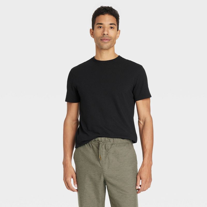 slide 1 of 3, Men's Every Wear Short Sleeve T-Shirt - Goodfellow & Co™ Black S: Cotton Blend, Recycled Polyester, Crew Neck, Machine Washable, 1 ct