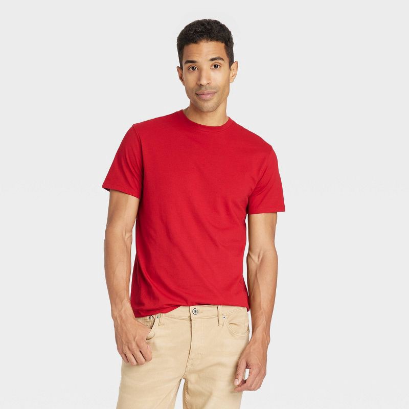 slide 1 of 3, Men's Every Wear Short Sleeve T-Shirt - Goodfellow & Co™ Red Velvet M: Crew Neck, 1 ct