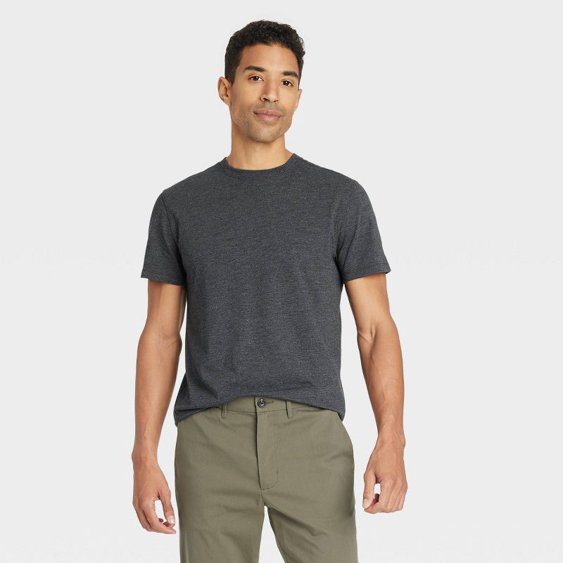 slide 1 of 3, Men's Every Wear Short Sleeve T-Shirt - Goodfellow & Co™ Railroad Gray L: Crew Neck, 1 ct
