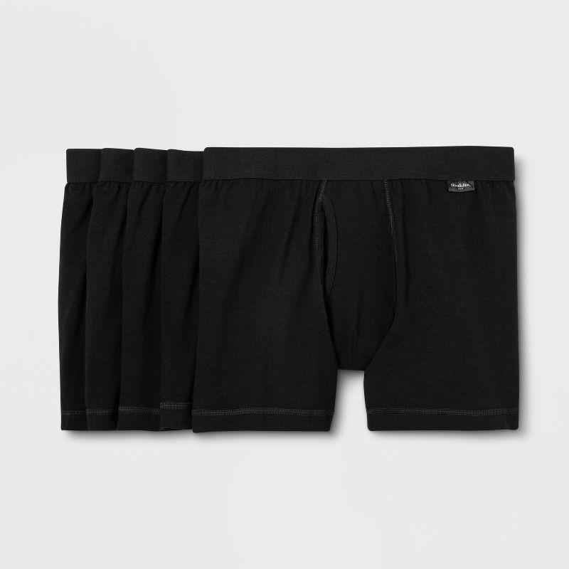 slide 1 of 1, Men's Boxer Briefs 5pk - Goodfellow & Co™ Black M: Cotton-Spandex Blend, Mid Rise, Machine Washable, Solid Pattern, 5 ct