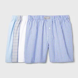 Men's Woven Boxer Shorts 4pk - Goodfellow & Co™ BLUE L: Mid Rise, Fly Button