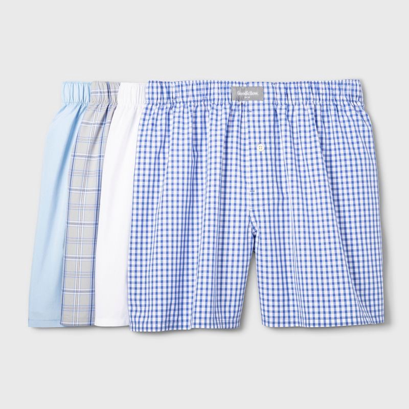 slide 1 of 1, Men's Woven Boxer Shorts 4pk - Goodfellow & Co™ XXL Blue: Cotton-Polyester Blend, Mid Rise, Fly Button, 4 ct