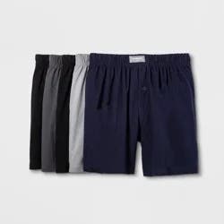 Men's Knit Boxers 5pk - Goodfellow & Co™ Black/Gray/Navy L: 100% Cotton, Mid Rise, Fly Button, Machine Washable
