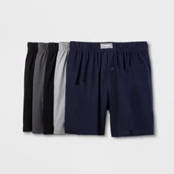 Men's Knit Boxers 5pk - Goodfellow & Co™ Black/Gray/Navy XL: Mid Rise, Fly Button, Jersey Fabric