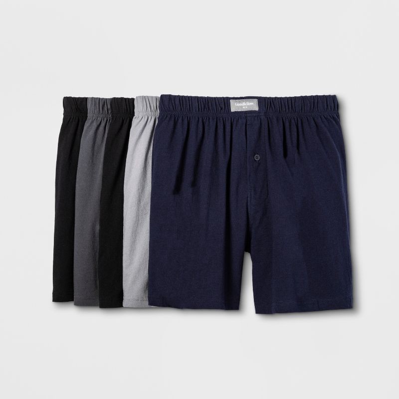 slide 1 of 1, Men's Knit Boxers 5pk - Goodfellow & Co™ Black/Gray/Navy XXL: Mid Rise, Fly Button, Jersey Fabric, 5 ct