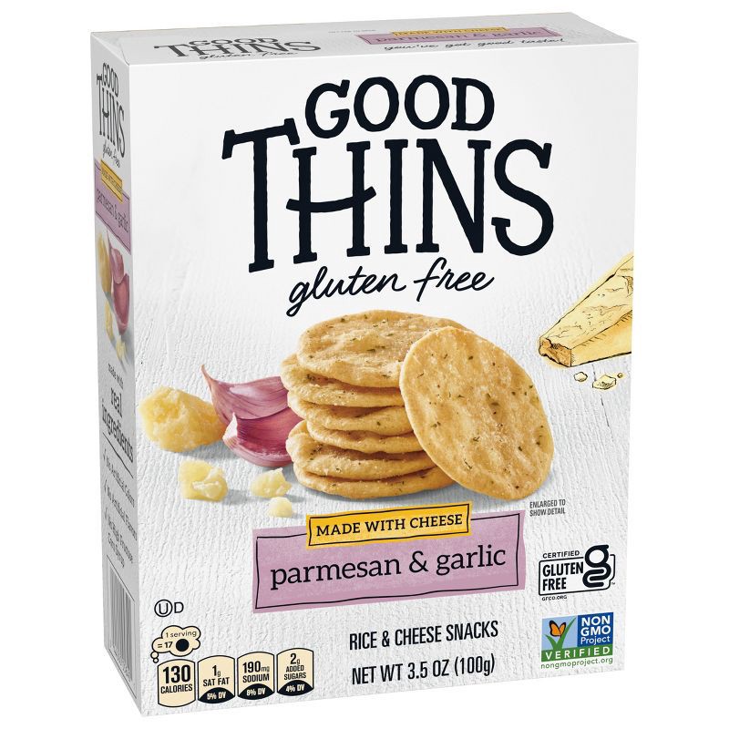 slide 5 of 8, Good Thins Gluten Free Rice Crackers Parmesan & Garlic - 3.5oz, 3.5 oz