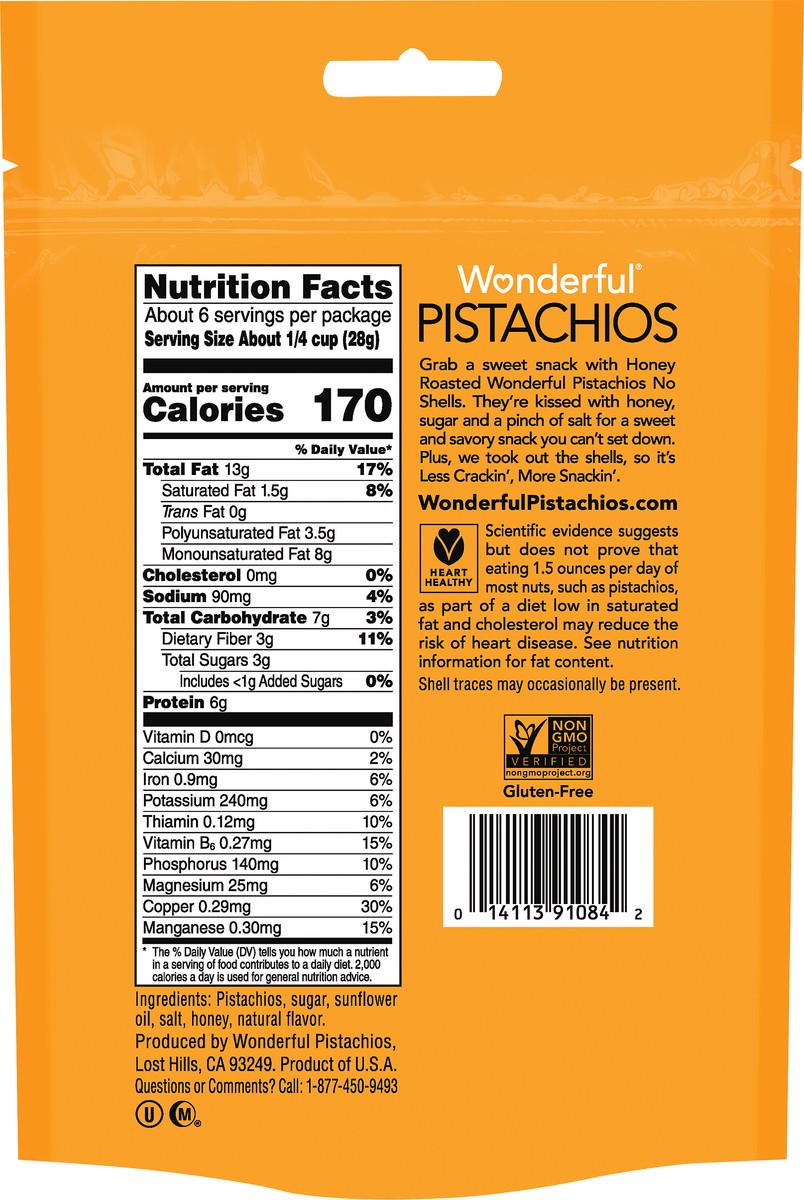 slide 2 of 3, Wonderful Pistachios, No Shells Honey Roasted Nuts, 5.5 Ounce, 5.5 oz